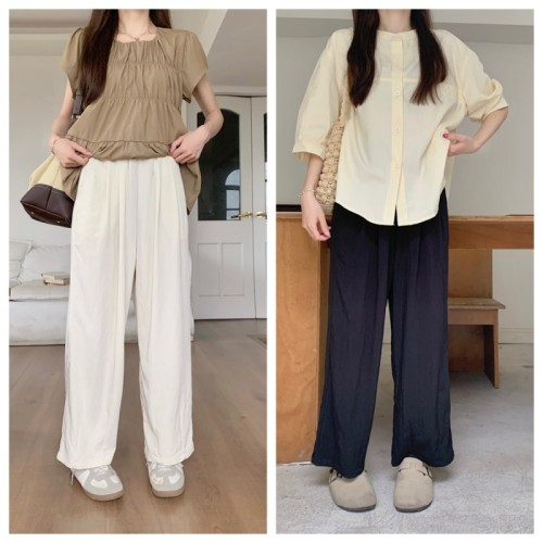 66202 Real shot solid color high-waisted leg-lengthening nine-point quick-drying granny pants summer flesh-covering casual versatile casual pants
