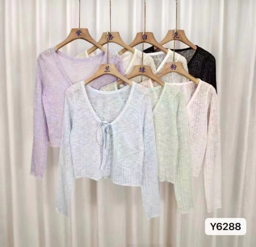 2024 new summer style sweet and spicy V-neck hollow design slightly see-through sun protection clothing cardigan top for women