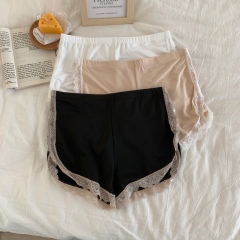 Real shot of cool, breathable ice silk safety pants, thin lace trim, high-waisted butt-lifting leggings, three-quarter underwear