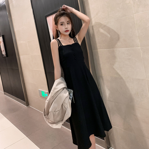 French style suspender dress new summer style slightly high waist slimming Hepburn style sleeveless little black dress