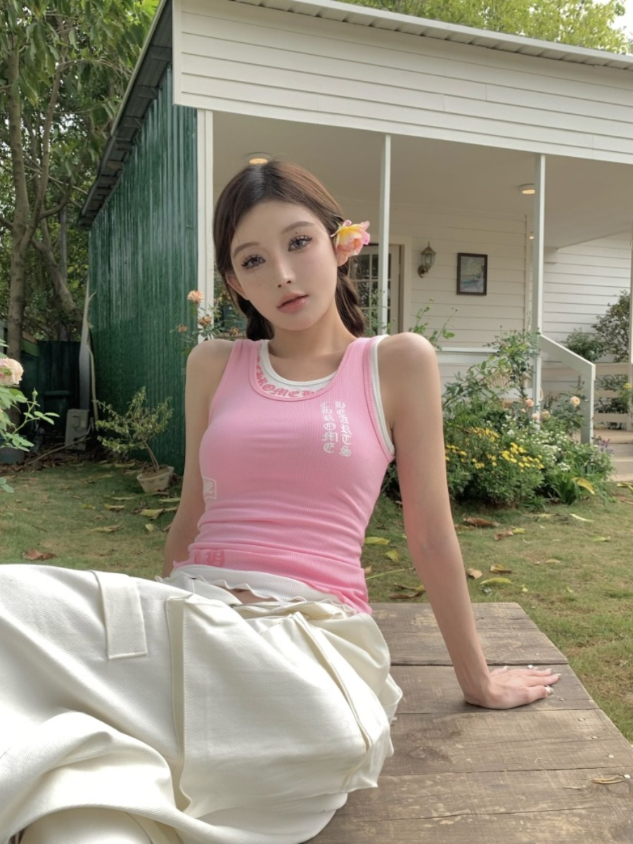 設計感印花修身顯瘦無袖背心女夏季新款辣妹百搭外穿上衣