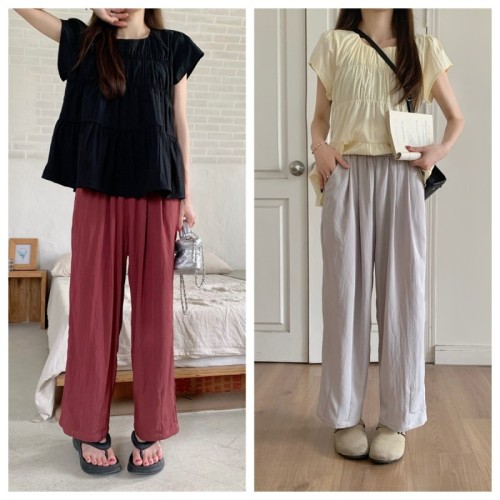 66202 Real shot solid color high-waisted leg-lengthening nine-point quick-drying granny pants summer flesh-covering casual versatile casual pants