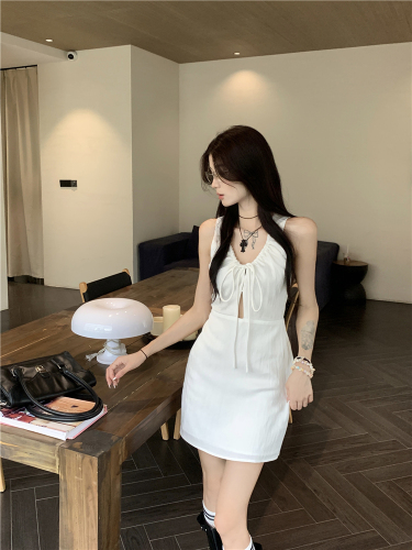 Real shot~Vest suspender dress summer white French short skirt sexy hot girl black skirt