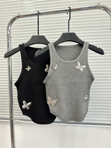 Hot girl pure desire bow camisole women's spring wear 2024 with breast pads and inner bottoming sleeveless top summer