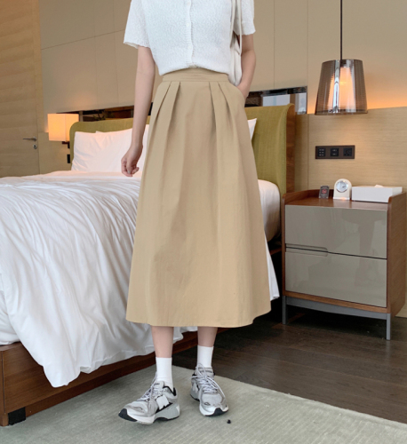 Actual shot ~ High-waisted skirt for women 2024 spring and summer versatile slimming crotch-covering mid-length skirt for small people A-line skirt