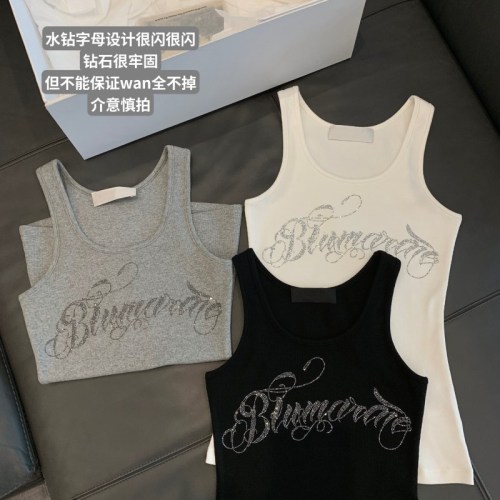 Hot girl flashing diamond letters tight-fitting large elastic slimming versatile casual inner wear outer vest top for women