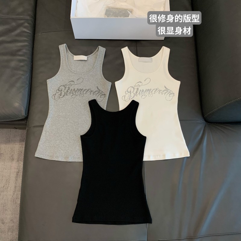 Hot girl flashing diamond letters tight-fitting large elastic slimming versatile casual inner wear outer vest top for women