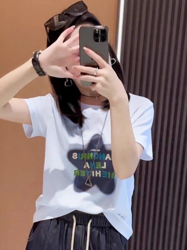 星星字母印花白色短款短袖T恤女夏季新款韩版修身显瘦上衣潮