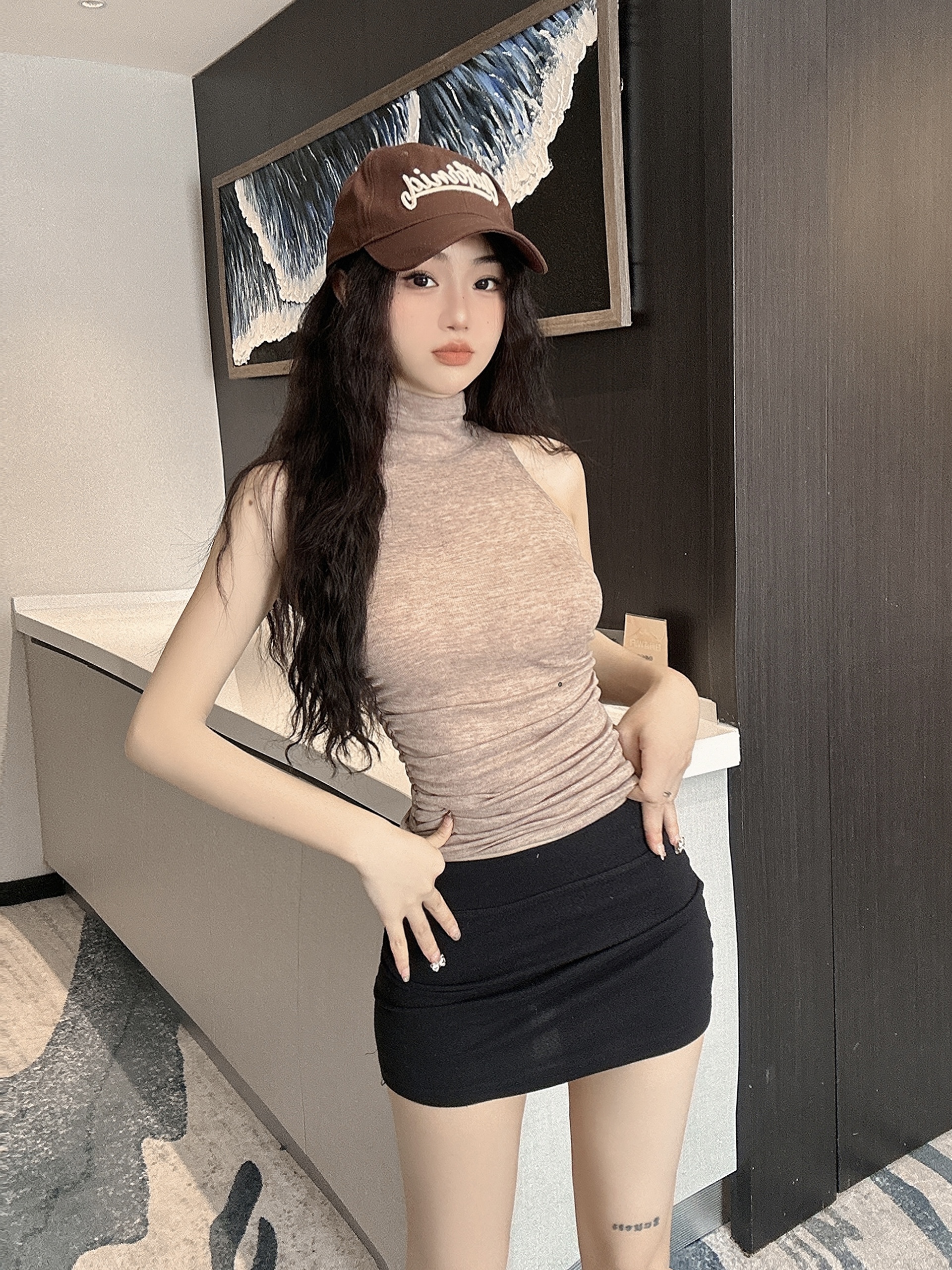 Real shot~ Sexy American style high neck sleeveless vest slimming shirt for women 