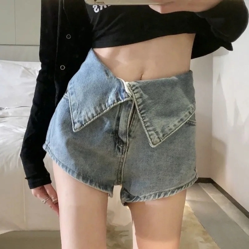 2024 new Korean style design niche cuffed high waist shorts trendy ins jeans for women