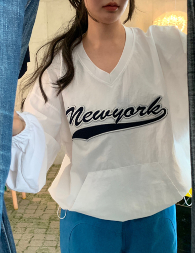 韩国ins少女复古棒球风运动刺绣字母机能户外防水长袖上衣
