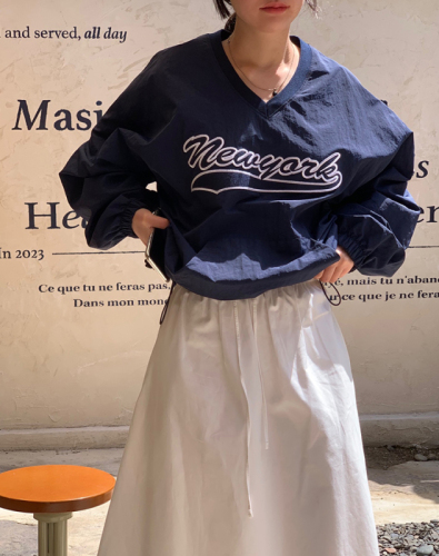 韩国ins少女复古棒球风运动刺绣字母机能户外防水长袖上衣