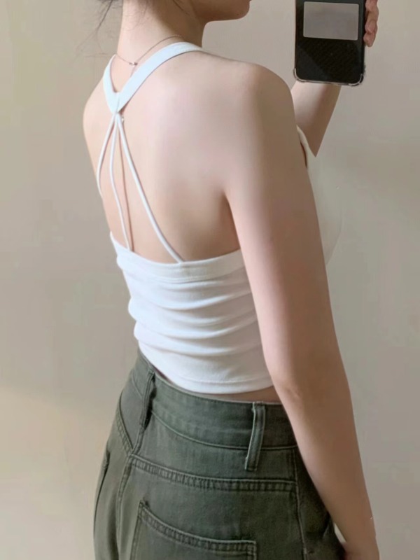 Pure lust-style hottie halterneck vest for women in summer niche design versatile temperament short style slimming and beautiful back clothes