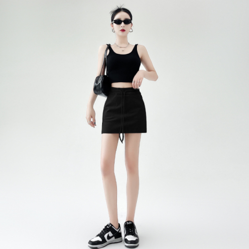 Real shot of sports style gray skirt for women in summer with high waist and hips, A-line short skirt, hot girl mini sexy skirt