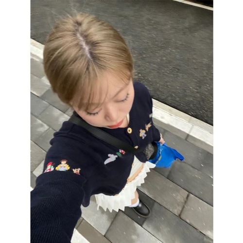 Japanese Retro Cute Cartoon Embroidered Soft and Creamy Milk Series Women's Loose Lazy Gentle Style Knit Cardigan Outerwear