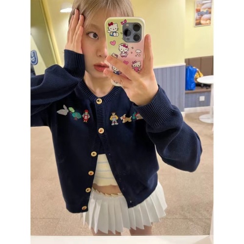 Japanese Retro Cute Cartoon Embroidered Soft and Creamy Milk Series Women's Loose Lazy Gentle Style Knit Cardigan Outerwear