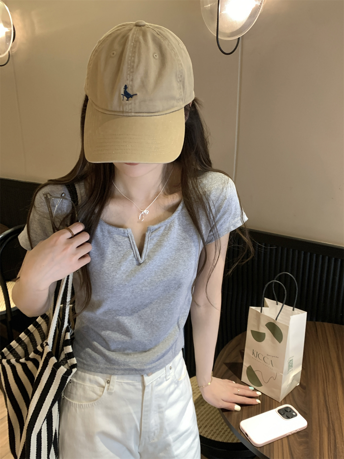 實拍 夏季韓版氣質半開領純色正肩顯瘦百搭純棉短袖T恤上衣
