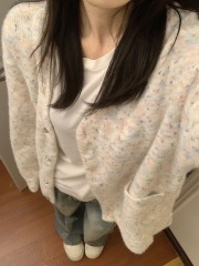 Korean style lazy style mohair sweater for women 2024 new soft and waxy style cardigan jacket