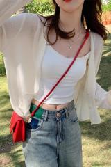 Sun protection cardigan thin women's ice silk knitted jacket summer suspender outer blouse 2024 top white air-conditioning shirt