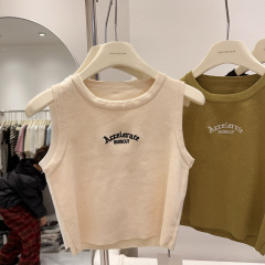 Summer New American Retro Slimming Women's Fashion Letter Embroidered Tight Short-sleeved Outerwear Tank Top