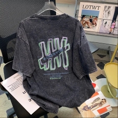 重磅230克純棉洗水黑直播品質螺紋領短袖t恤女上衣