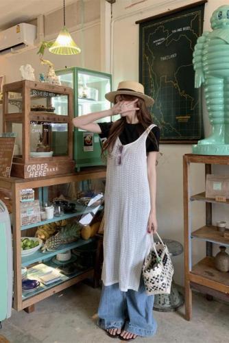 Actual shot ~ Spring and summer new style ~ Sleeveless vest-style long skirt French romantic crochet knitted hollow dress