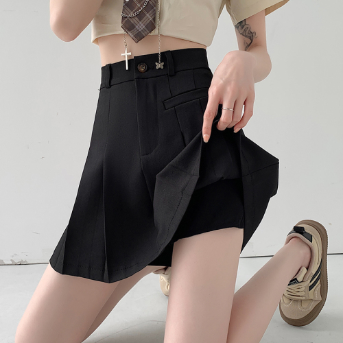 Real shot of dark gray skirt for women to look slim spring and autumn college style summer suit skirt jk short skirt a fake two-piece skirt