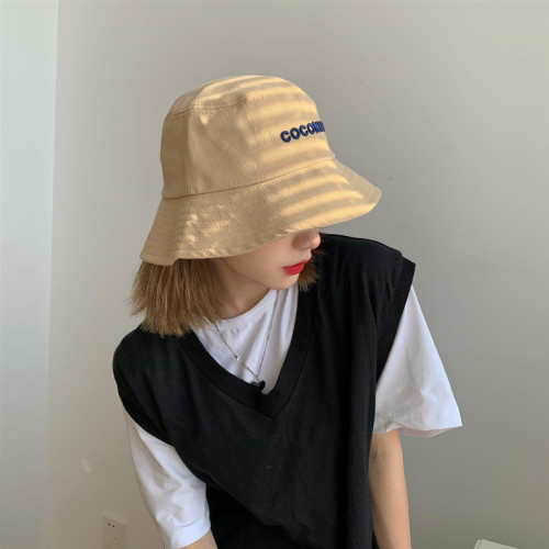ins trendy brand letter fisherman hat women's spring and summer sunshade wide brim face small basin hat Korean style student couple sun hat