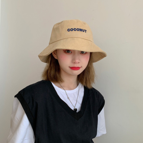 ins trendy brand letter fisherman hat women's spring and summer sunshade wide brim face small basin hat Korean style student couple sun hat