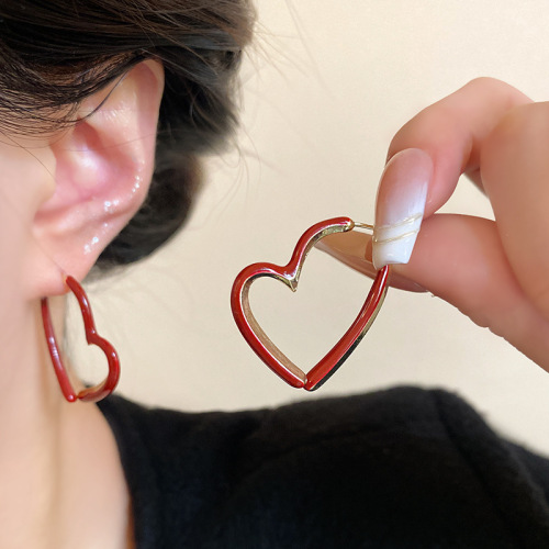 S925 silver needle simple temperament red cross love earrings women's niche versatile high-end earrings earrings