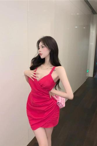 Real shot~Sexy hot girl with temperament, slim backless strappy dress, new summer design skirt for women