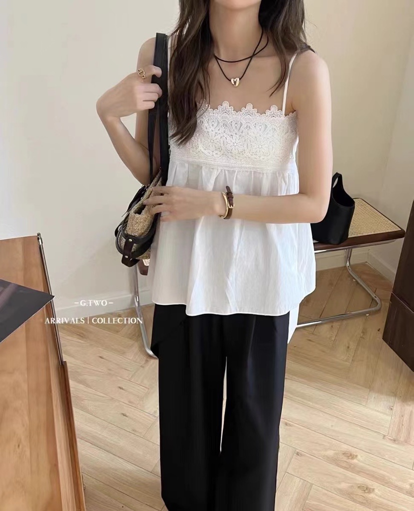 Korean Pure Color Lace Spliced Strap Women's 2024 Summer New Sweet Age Reduction Pure Desire Versatile Elastic Strap 