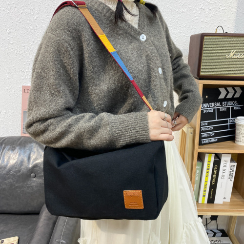 2024 summer new canvas women's bag Korean style simple backpack colorful shoulder strap shoulder bag solid color retro bag