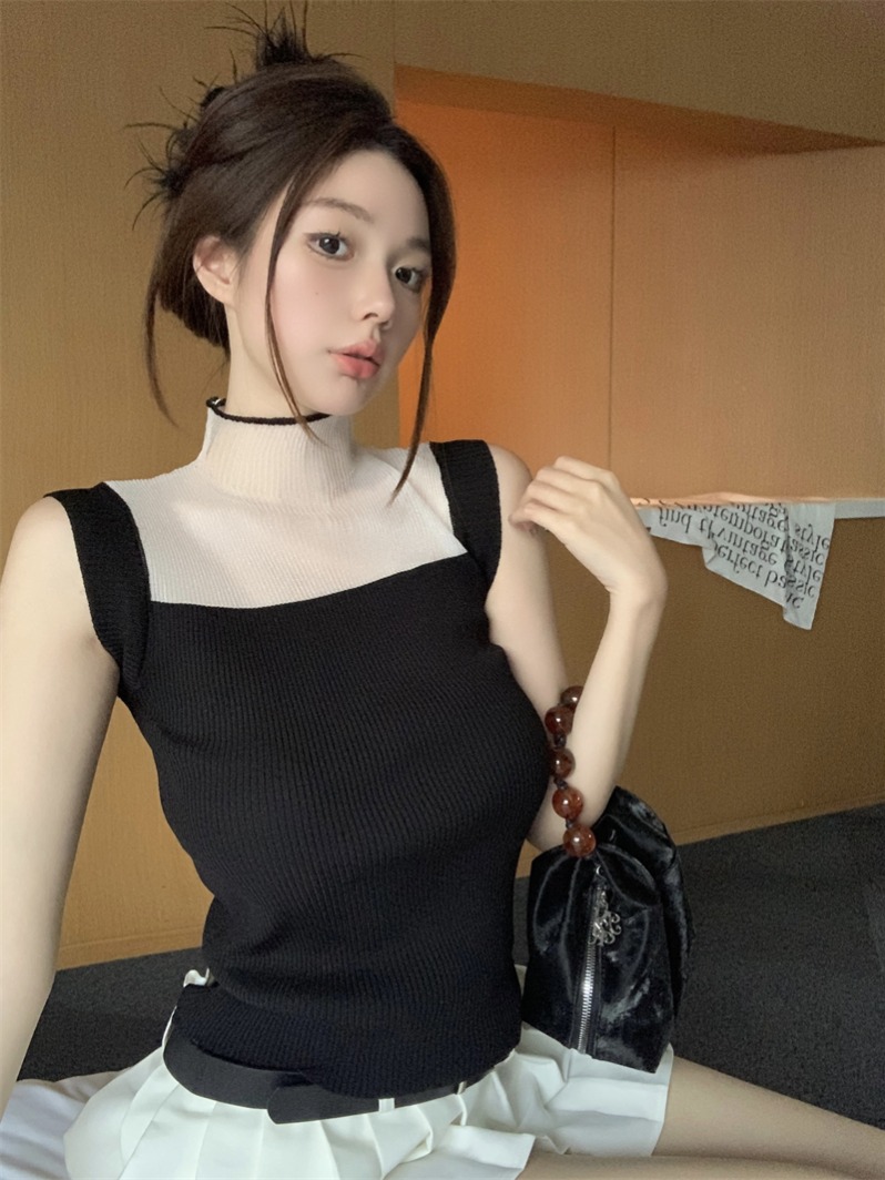 實拍 氣質時尚百搭花邊領純色打底衫女內搭洋氣背心夏