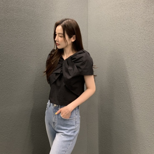 韩国chic小众设计感气质减龄休闲交叉蝴蝶结衬衫小衫上衣