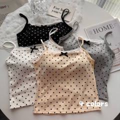 Real shot of new summer lace polka dot sexy camisole bottoming shirt with sleeveless top worn outside