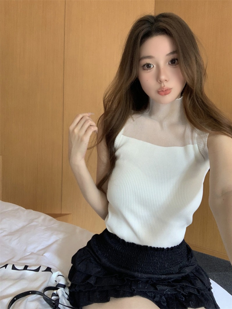 實拍 氣質時尚百搭花邊領純色打底衫女內搭洋氣背心夏