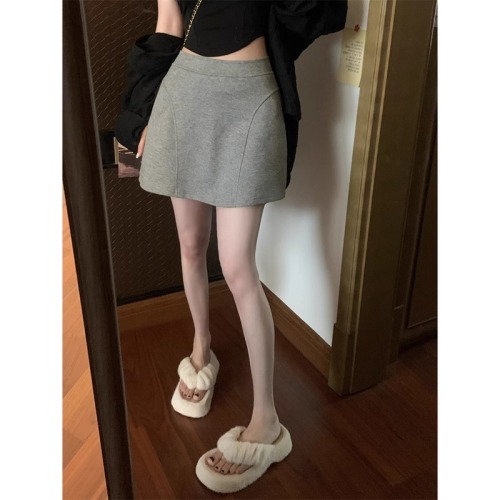 灰色半身裙女春季韩版2024新款高腰显瘦ins超火的网红A字短裙