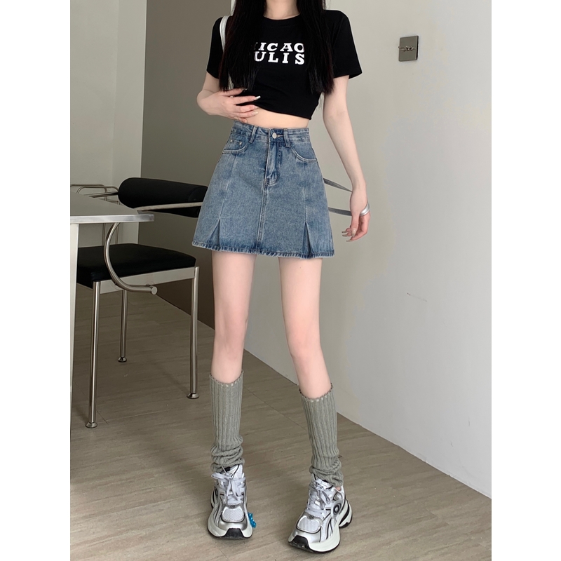 實拍牛仔短裙女夏新款大碼胖MM高腰顯瘦小個子a字包臀裙半身褲裙