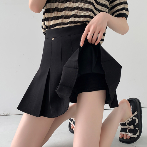 Real shot of college style skirt commuting Korean style loose A-line skirt pleated skirt culottes fake two-piece culottes for women