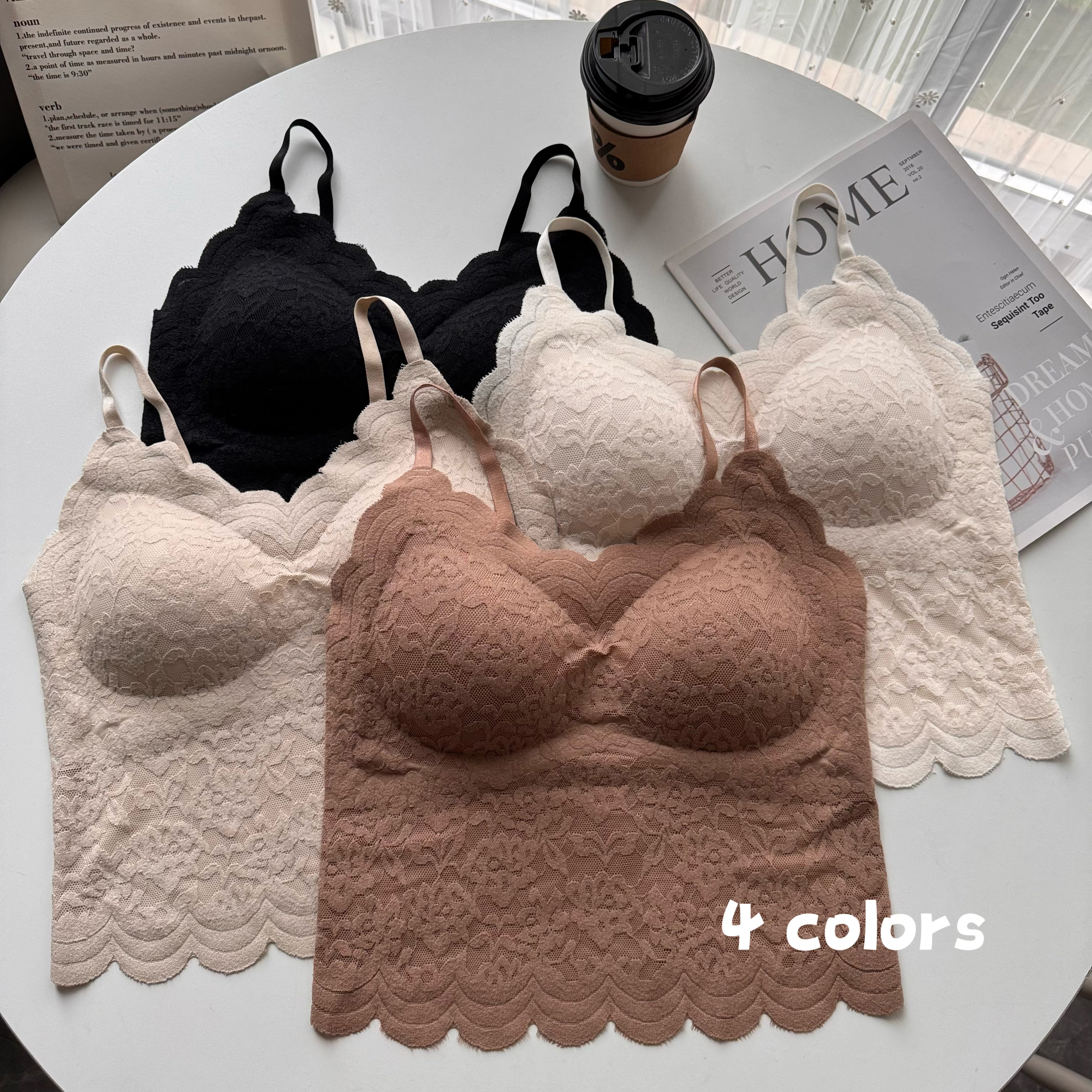 Real shot ~ Summer sexy lace camisole for women with breast padding and short bottoming top for women