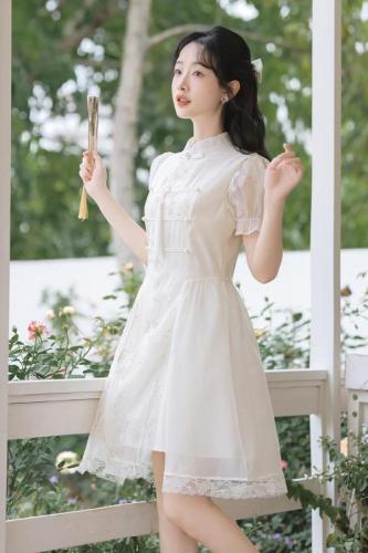 实拍新中式改良旗袍连衣裙女装2024新款夏季汉服国风小个子裙子