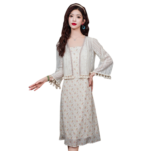 Already shipped 2024 new summer style tassel lace hollow cardigan suspender skirt with anti-scratch shawl short shirt