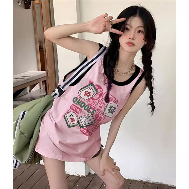 200克純棉夏季撞色拼花運動休閒背心女