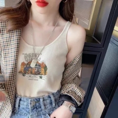 Knitted camisole women's suit inside the summer hot girl wears the bottoming vest design sleeveless top with beautiful back