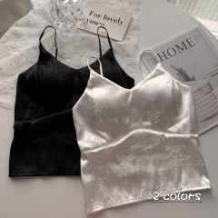 Real shot of Chinese-style tube top, French satin camisole, women's summer outer wear, new style, beautiful straps and chest pads