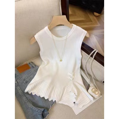 Sweet hottie bow waisted bottoming shirt for women 2024 spring and summer new style new Chinese style waistcoat design skirt top