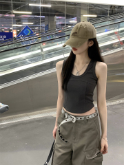 實拍 夏季韓版修身u領魚骨顯瘦百搭純棉短袖背心T恤女上衣