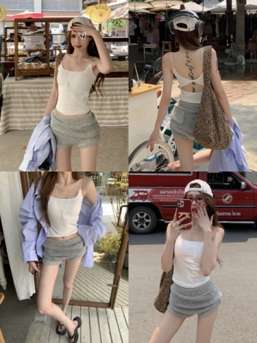 Actual shot~Spring and summer new style~Designed beautiful back bra all-in-one with breast pads backless camisole top for women