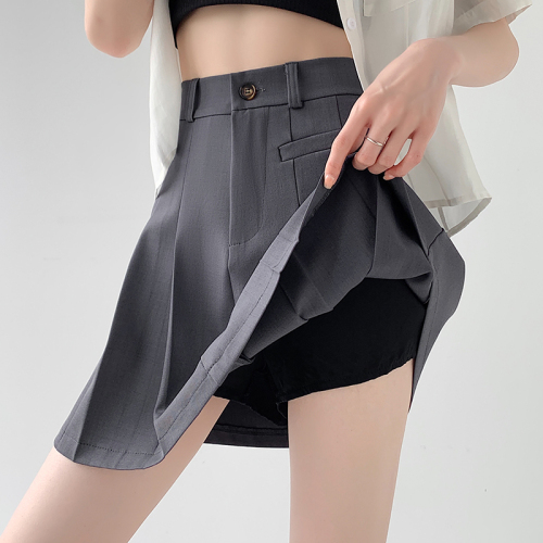 Real shot of dark gray skirt for women to look slim spring and autumn college style summer suit skirt jk short skirt a fake two-piece skirt